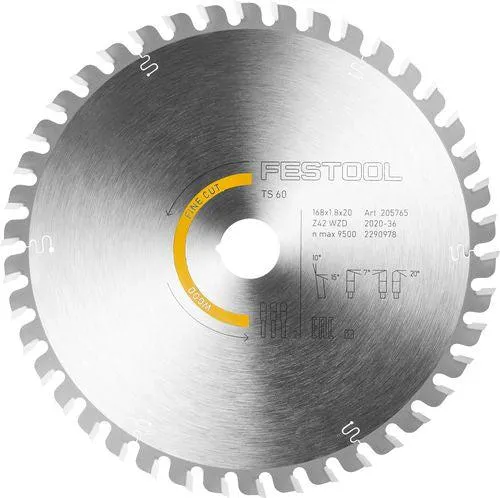 FESTOOL CIRKELZAAGBLAD VOOR HOUT | WOOD FINE CUT | Ø 168MM ASGAT 20MM 42T  205765