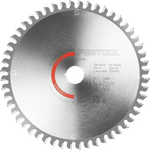 FESTOOL CIRKELZAAGBLAD VOOR LAMINAAT | LAMINATE/HPL | Ø 168MM ASGAT 20MM 52T  205766