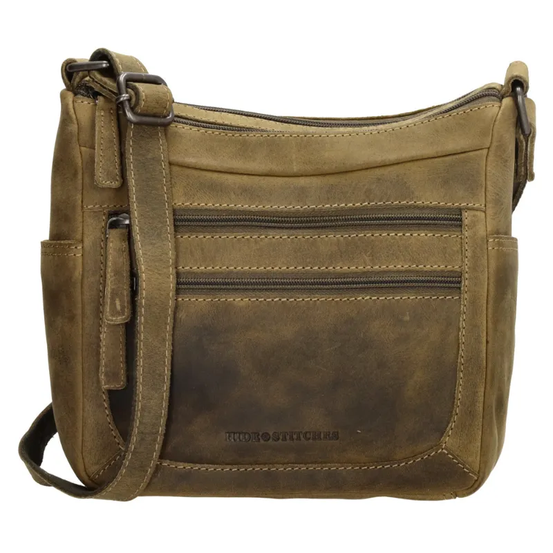 leren schoudertas hide & stitches idaho groen