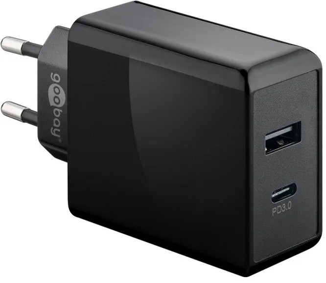 USB SNEL LADER 220V >1XUSBA & 1XUSBC 5V 3.0A (PD3.0) 30WATT ZWART